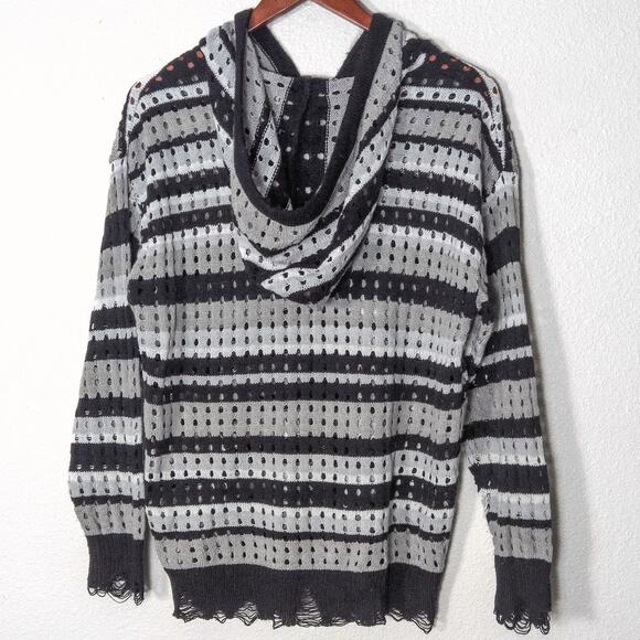 Aelfric Eden Knit Hoodie Gray Black Stripe Distressed Texture L Soft Grunge - Picture 2 of 8